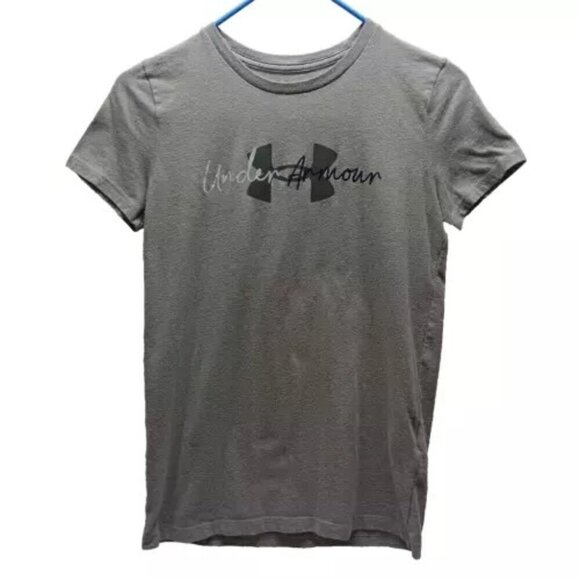 Under Armour UA Heatgear Women's XS Gray Logo Short Sleeve Tee Cotton Touch GUC - Picture 1 of 8